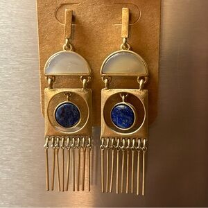 🌸 Abstract Gold & Blue Stone Earrings